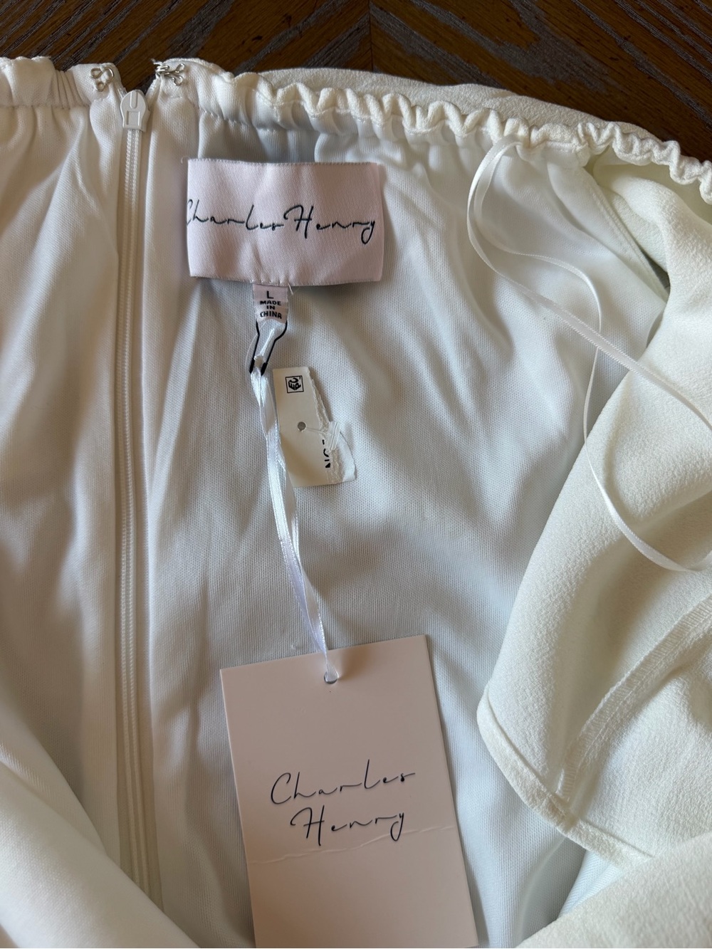 NWT Charles Henry White Off Shoulder Cocktail Dress | Draped Neckline - Picture 6 of 6